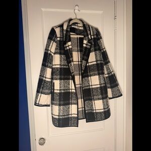 Calvin Klein Black and White Plaid Peacoat
